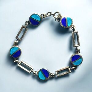 Saturno 182 AR Italy Sterling Silver 925 Mod Blue Enamel Bracelet VTG